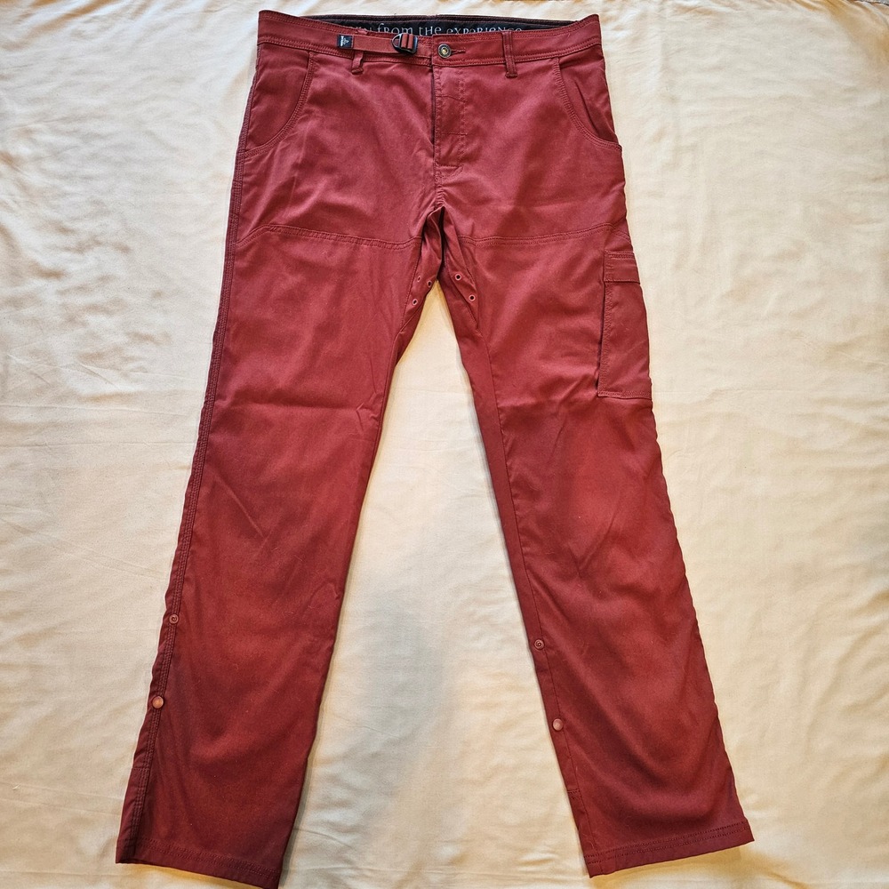 Prana Zion Straight Fit Pants Mens 34x32 Rust Red Nylon Stretch Hiking Cargo